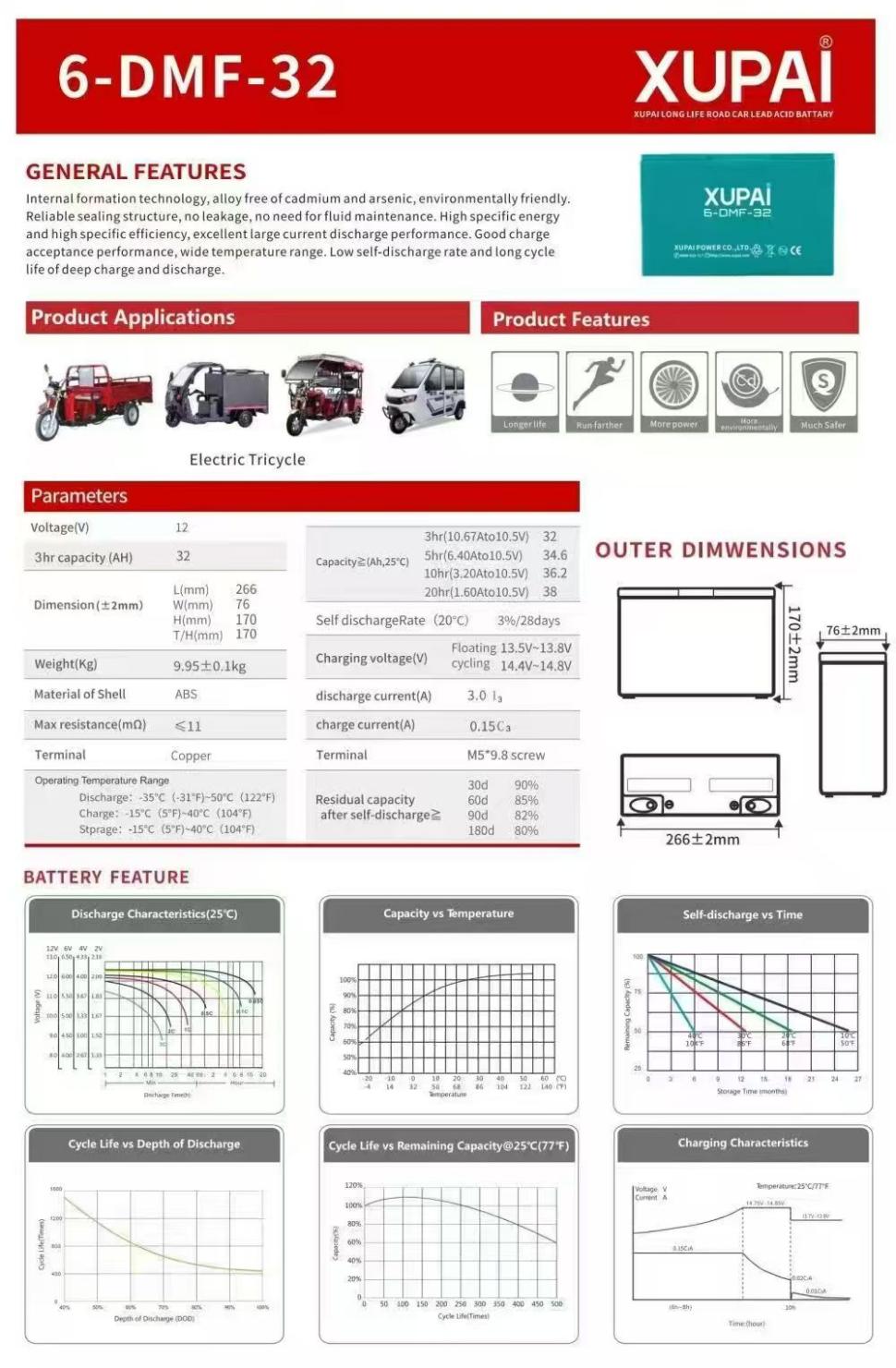 XUPAI 6-DMF-32 for Electric Tricycles